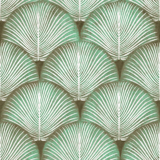 Art Deco Sage Palm Leaves Wall Mural