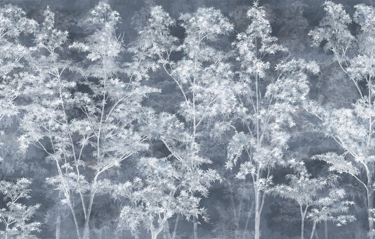 Misty Indigo Maple Forest Wall Mural in your room