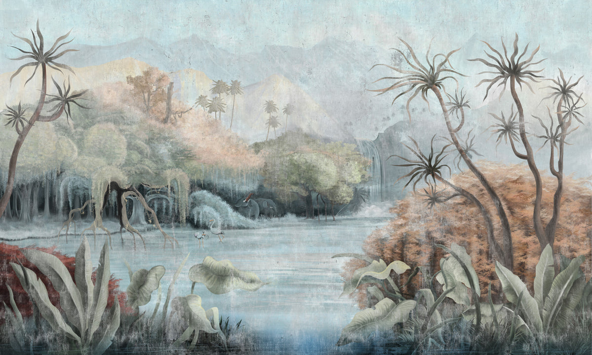 Misty Oasis Fresco Wall Mural in your room — zoomed