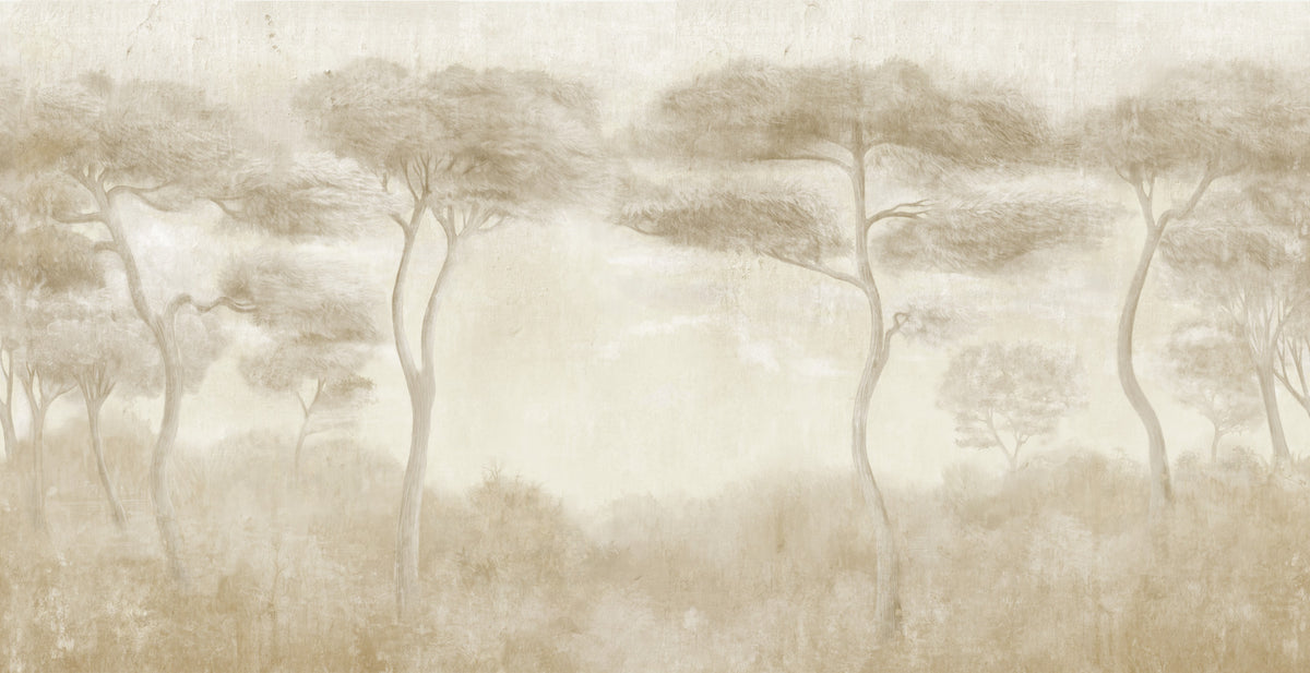 Serene Sepia Pines Wall Mural in your room — zoomed