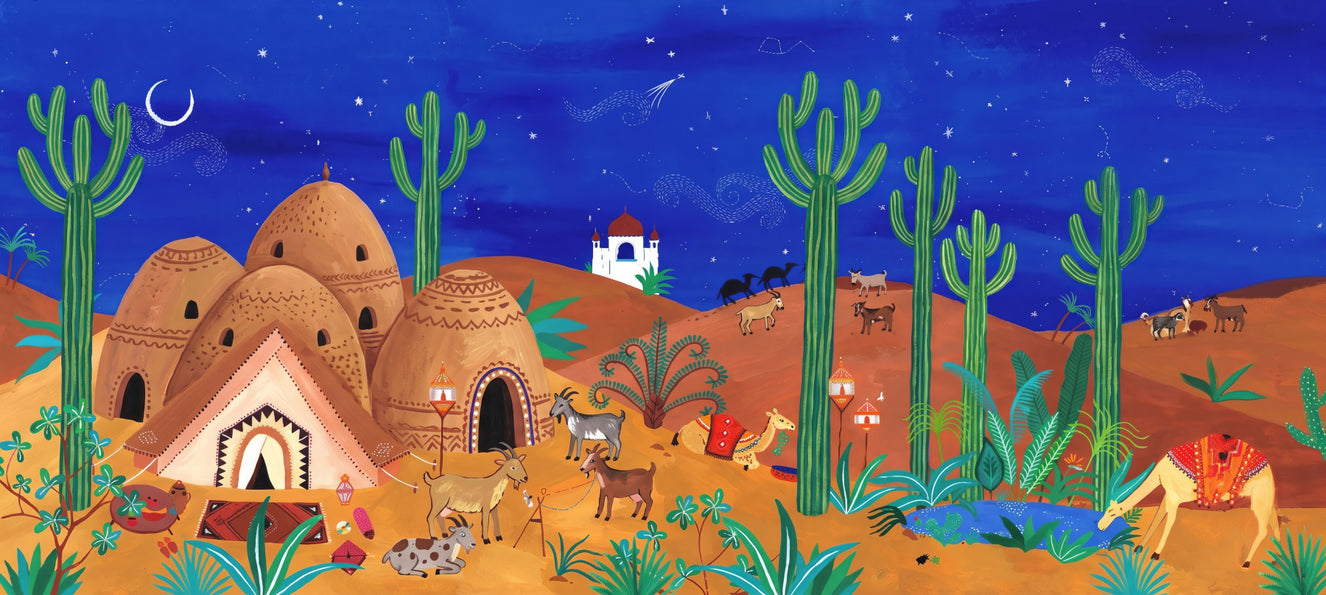 Whimsical Desert Oasis at Night Wall Mural