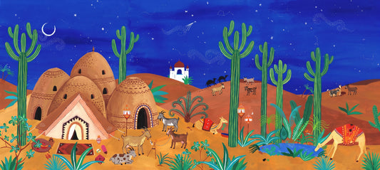 Whimsical Desert Oasis at Night Wall Mural