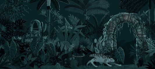 Midnight Jungle Ruins with Wild Tiger Wall Mural