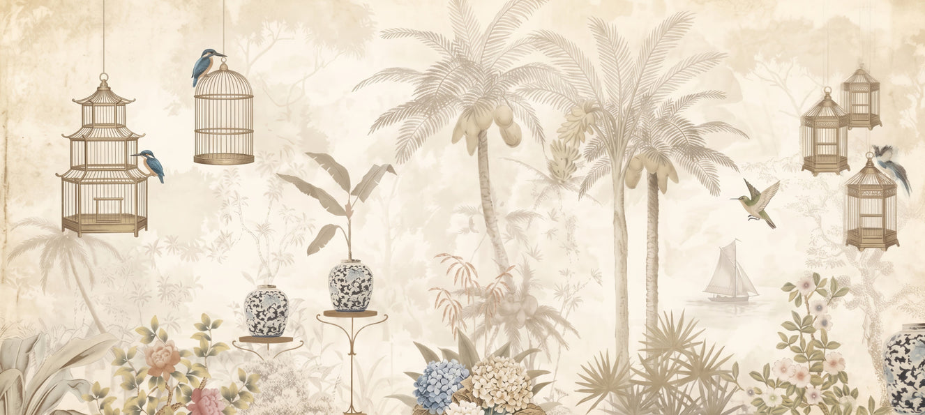 Antique Sepia Tropical Garden Wall Mural