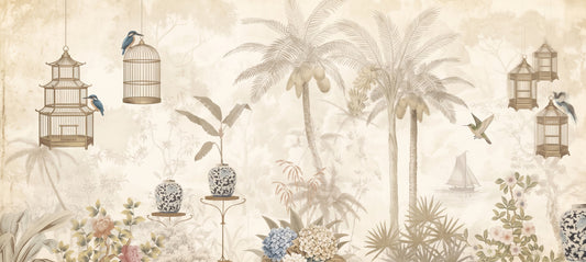 Antique Sepia Tropical Garden Wall Mural