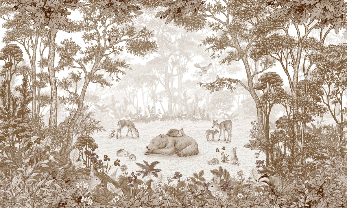 Enchanted Woodland Animal Forest Scene Wall Mural in your room — zoomed