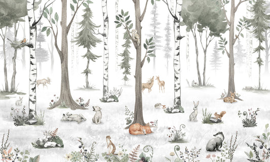 Whimsical Forest Friends Watercolor Wall Mural Wall Mural