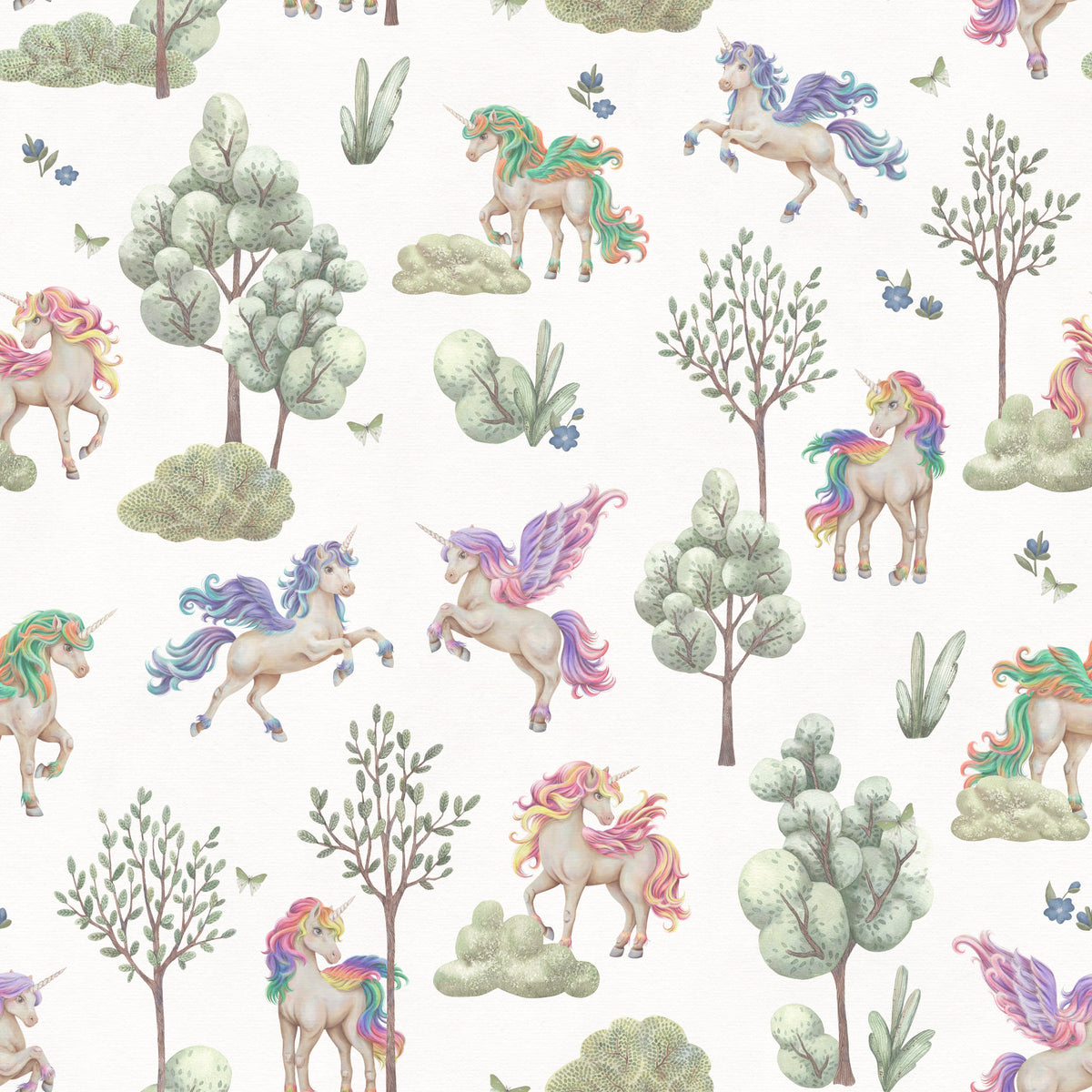 Enchanted Unicorn Woodland Garden Seamless Wallpaper in your room