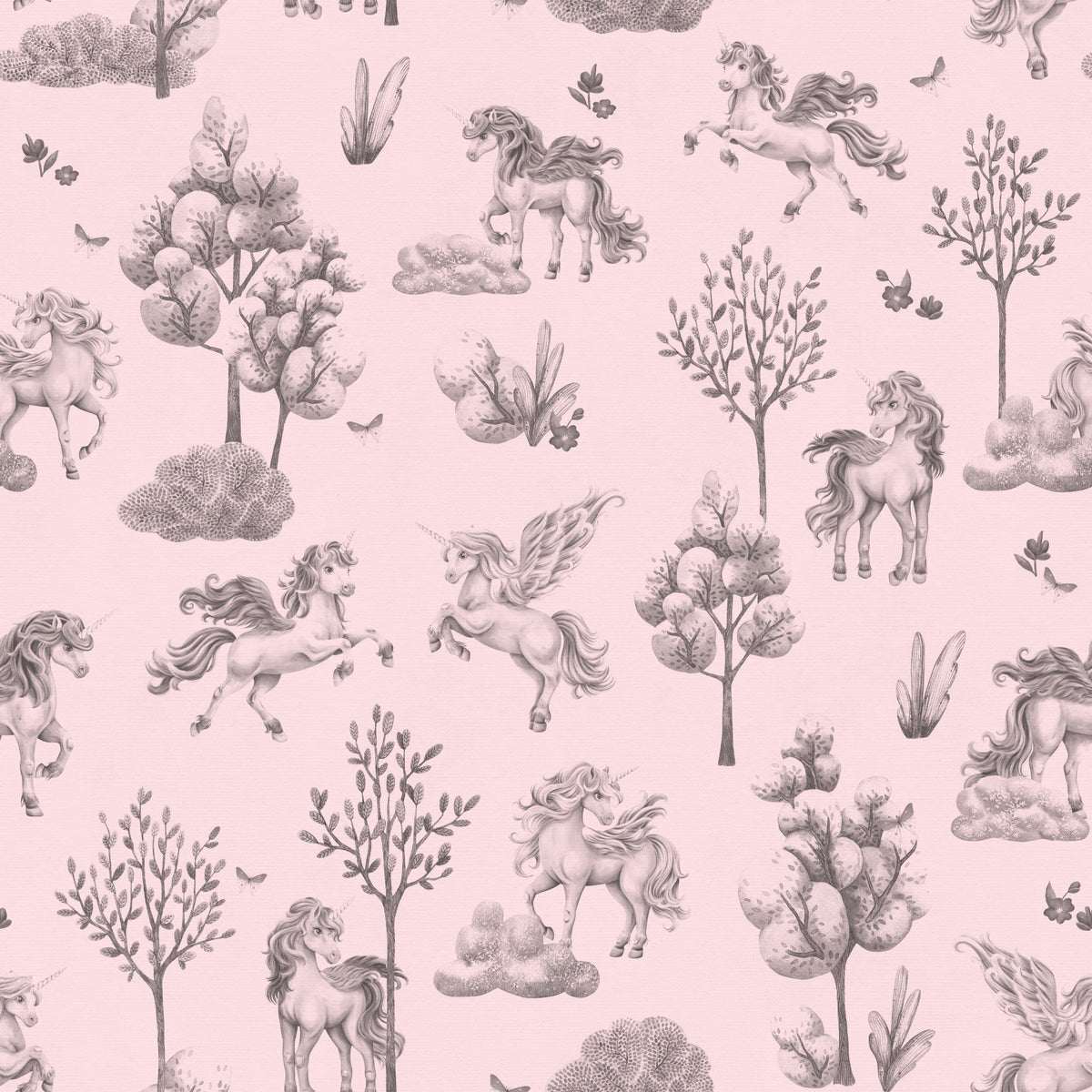 Whimsical Unicorn Forest Fantasy Pink Wallpaper⁠ in your room