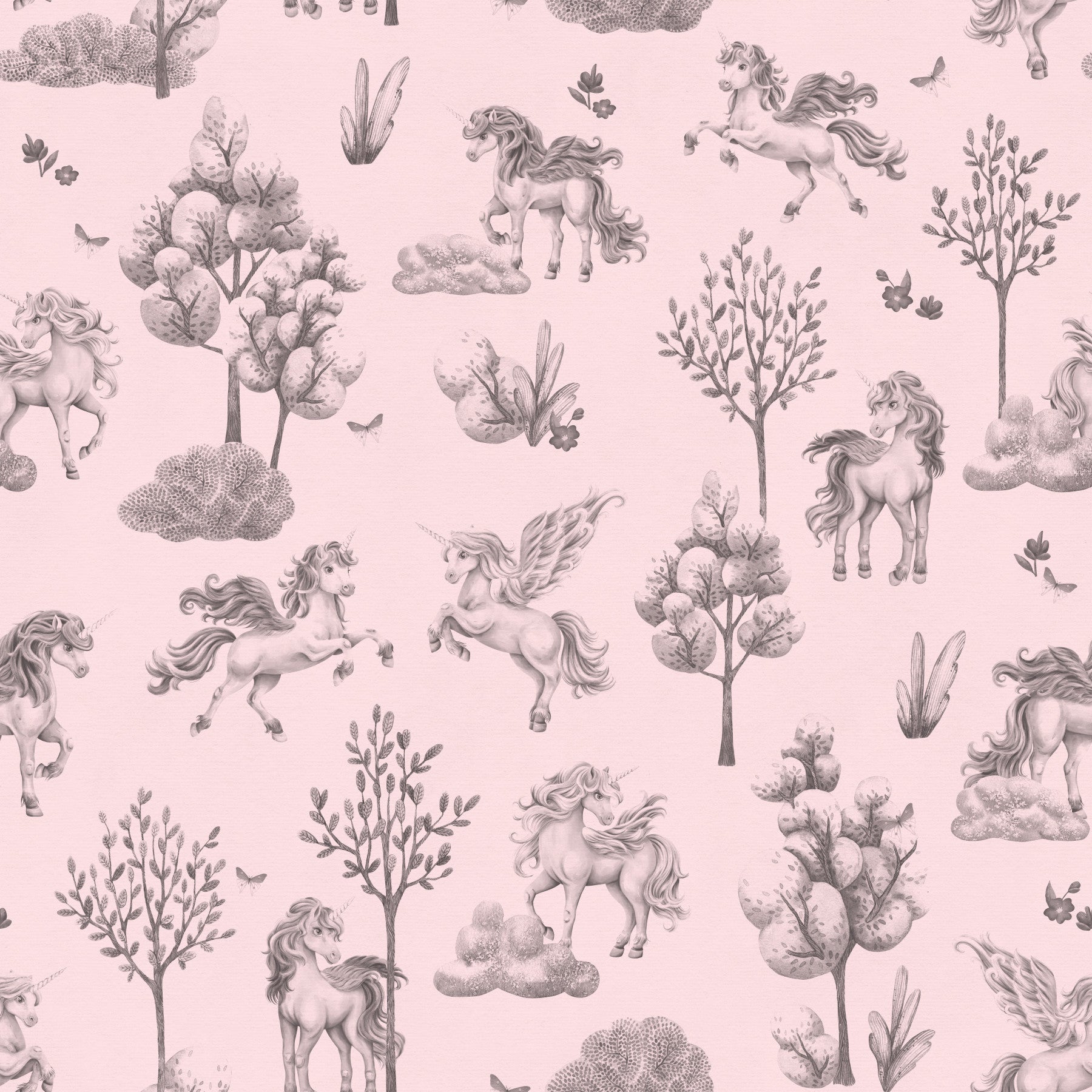 Whimsical Unicorn Forest Fantasy Pink Wallpaper Wallpaper⁠