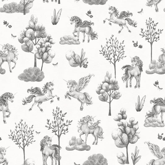 Whimsical Unicorn and Butterfly Woodland Pattern Wallpaper⁠