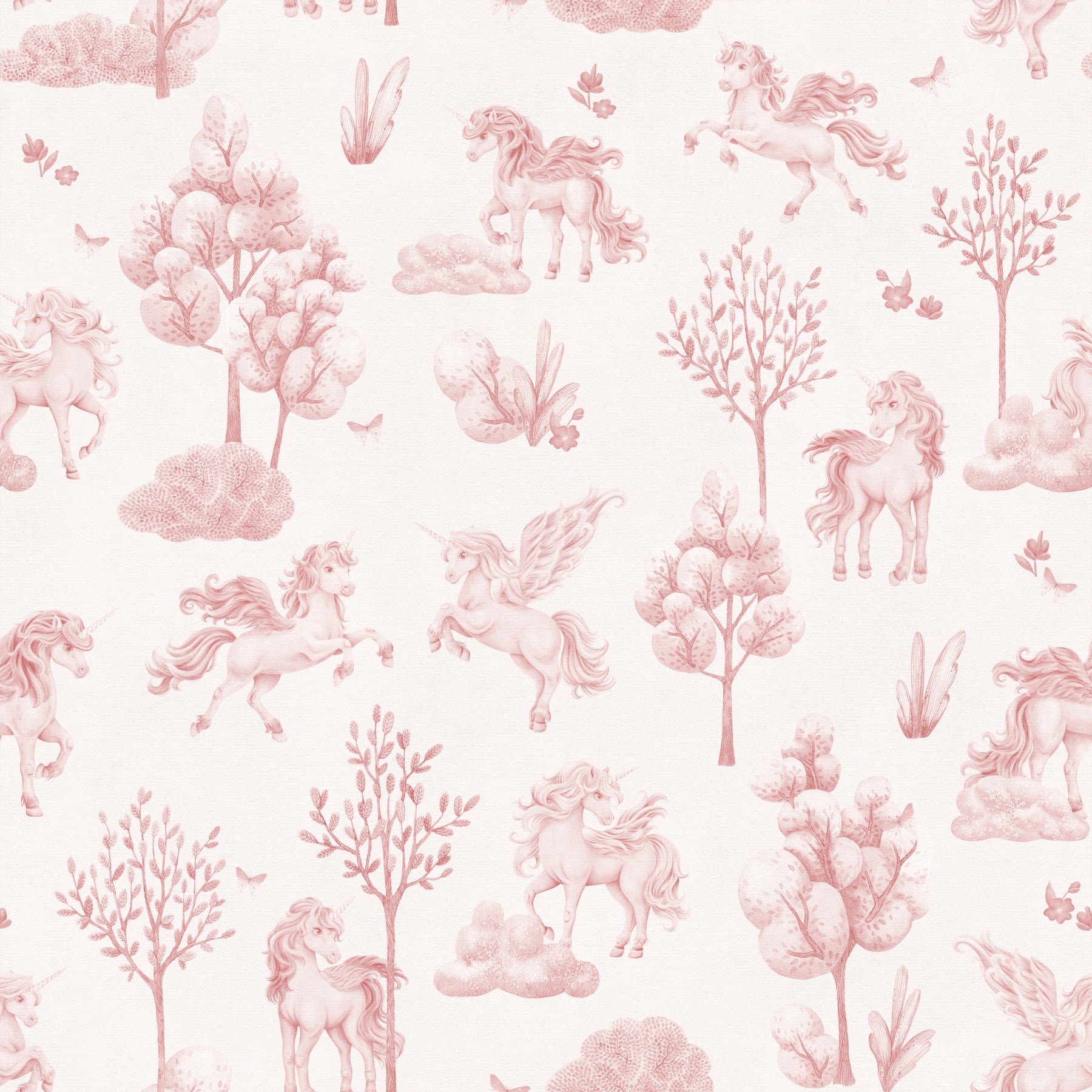 Magical Unicorn Forest Blush Pink Wallpaper Wallpaper⁠