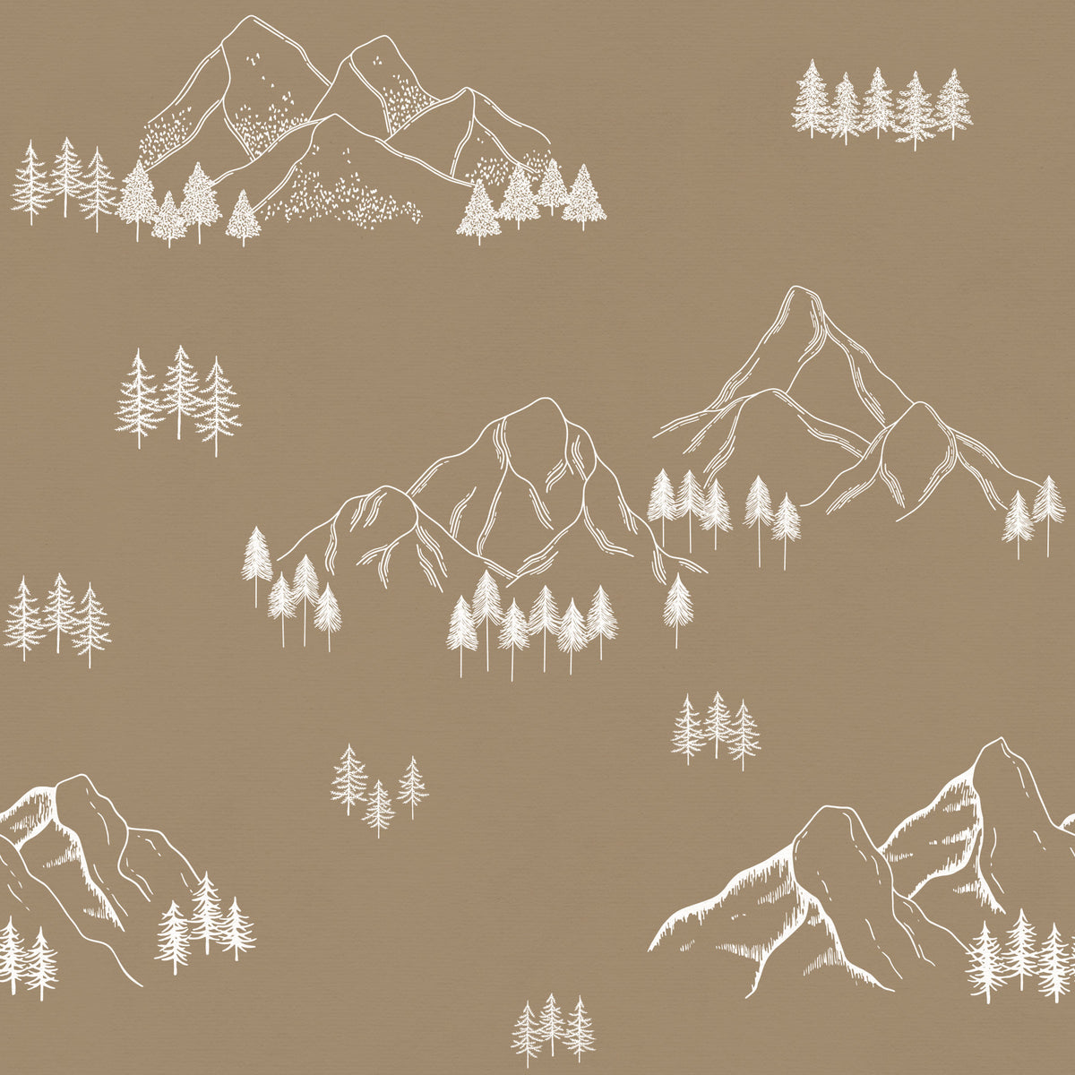 Minimalist Hand Drawn Mountain Forest Scene Wallpaper⁠ in your room — zoomed