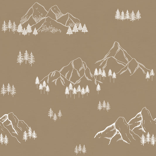 Minimalist Hand Drawn Mountain Forest Scene Wallpaper⁠