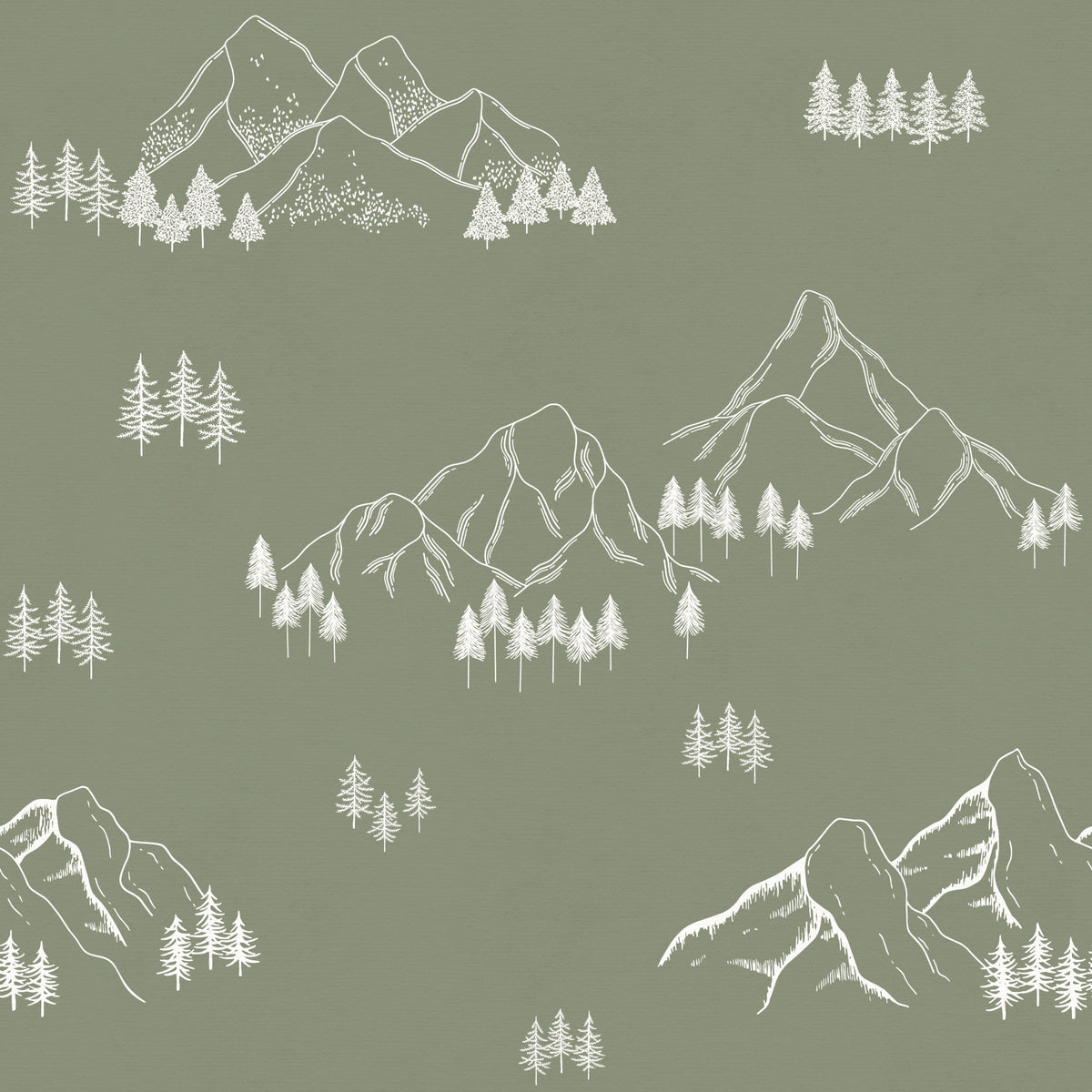 Serene Hand Drawn Mountain Forest Landscape Wallpaper⁠