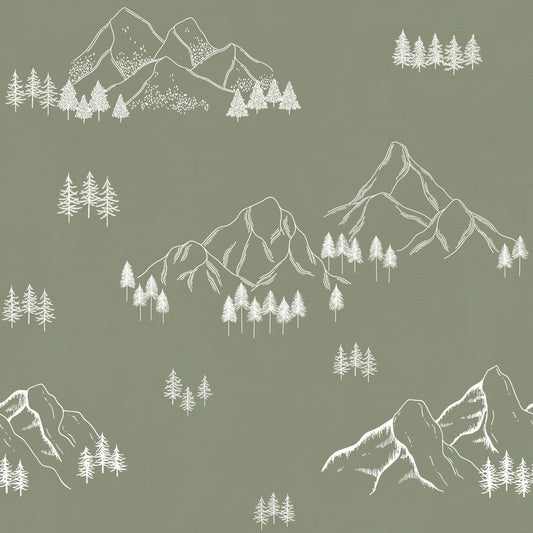 Serene Hand Drawn Mountain Forest Landscape Wallpaper⁠