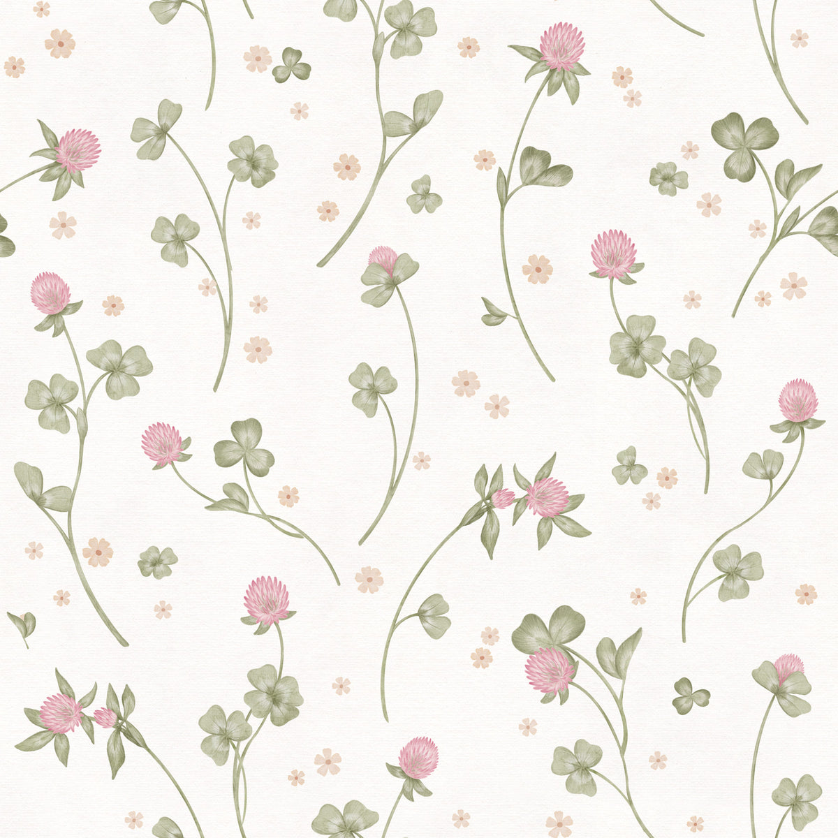 Delicate Meadow Clover Floral Botanical Wallpaper in your room — zoomed
