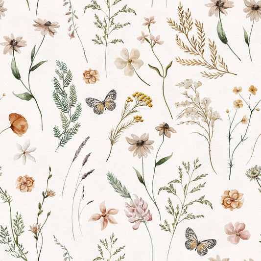 Boho Wildflower Meadow Watercolor Floral Print Wallpaper⁠