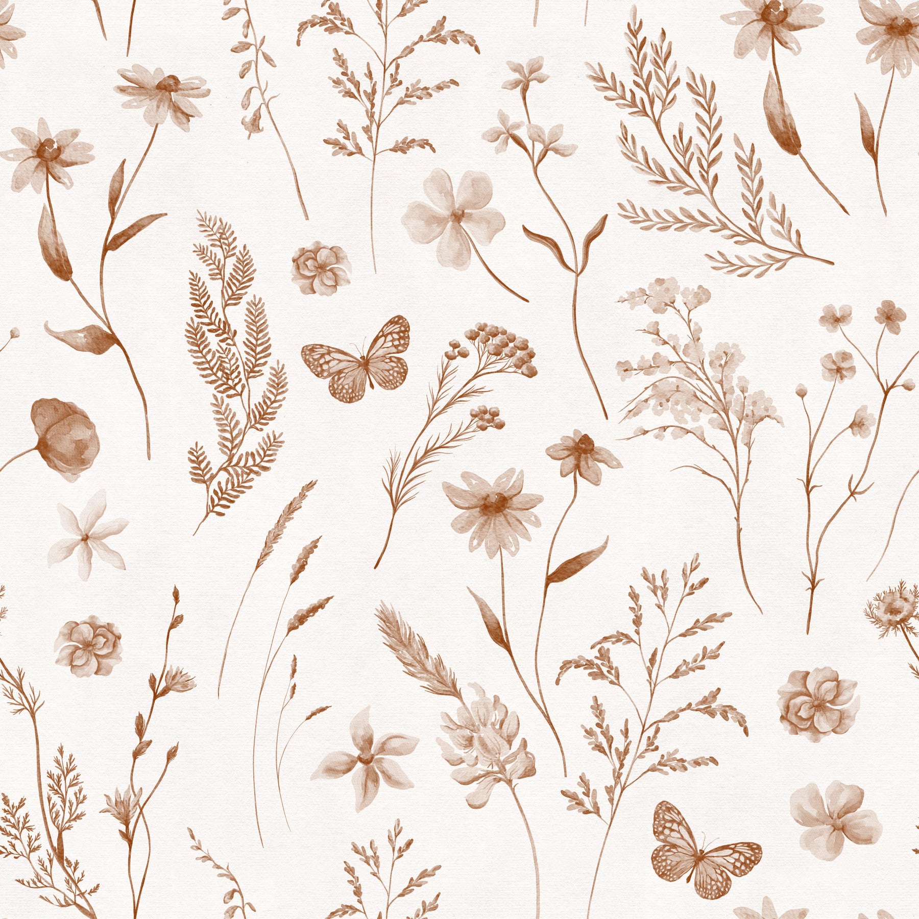 Rustic Earthy Wildflower and Butterfly Botanical Wallpaper Wallpaper⁠