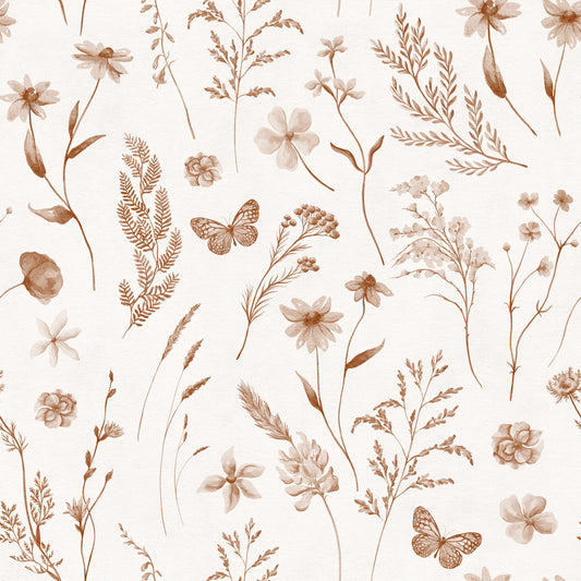 Rustic Earthy Wildflower and Butterfly Botanical Wallpaper Wallpaper⁠