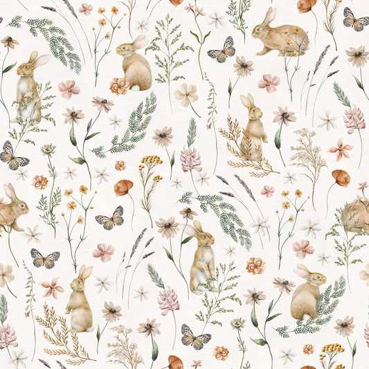Enchanted Woodland Rabbit and Wildflower Meadow Scene Wallpaper⁠
