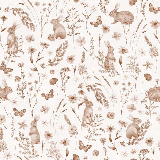 Charming Woodland Rabbits and Wildflowers Pattern Wallpaper⁠