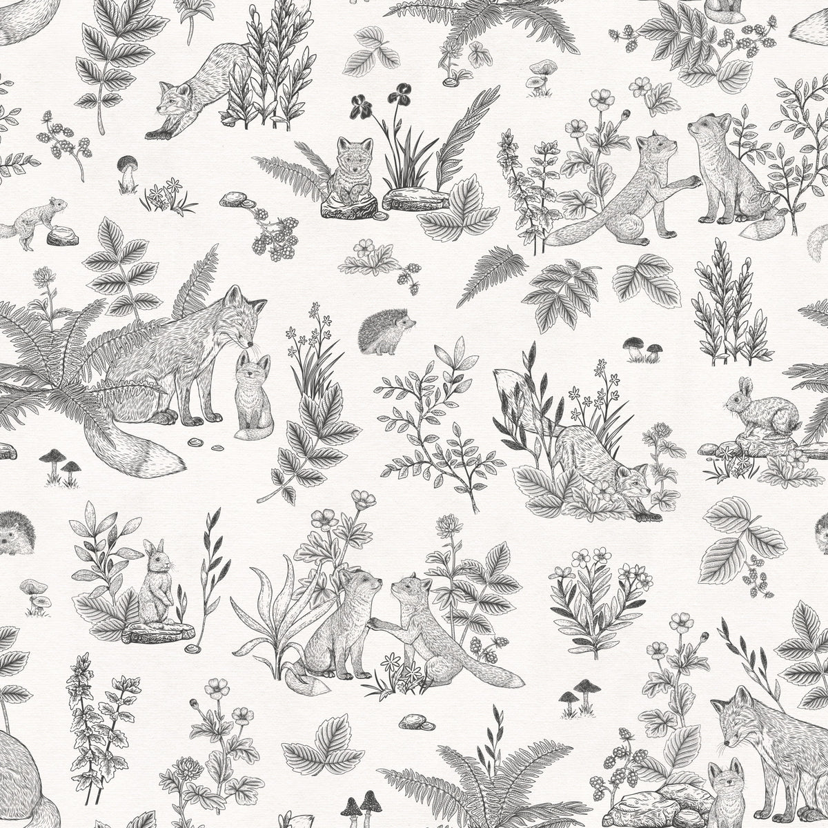 Charming Woodland Animals Line Art Wallpaper in your room