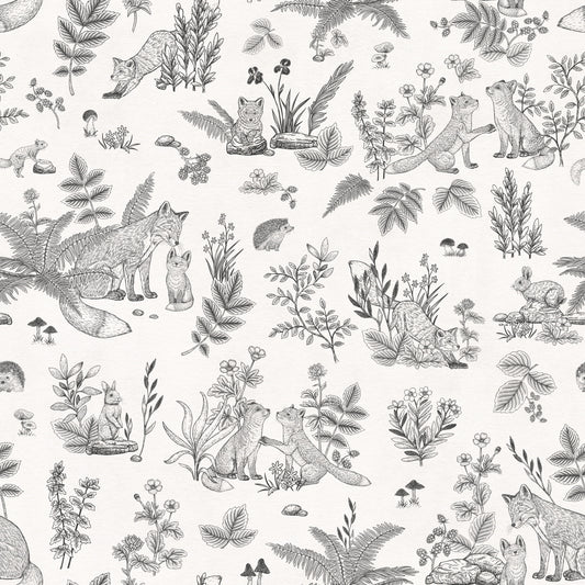 Charming Woodland Animals Line Art Wallpaper Wallpaper⁠