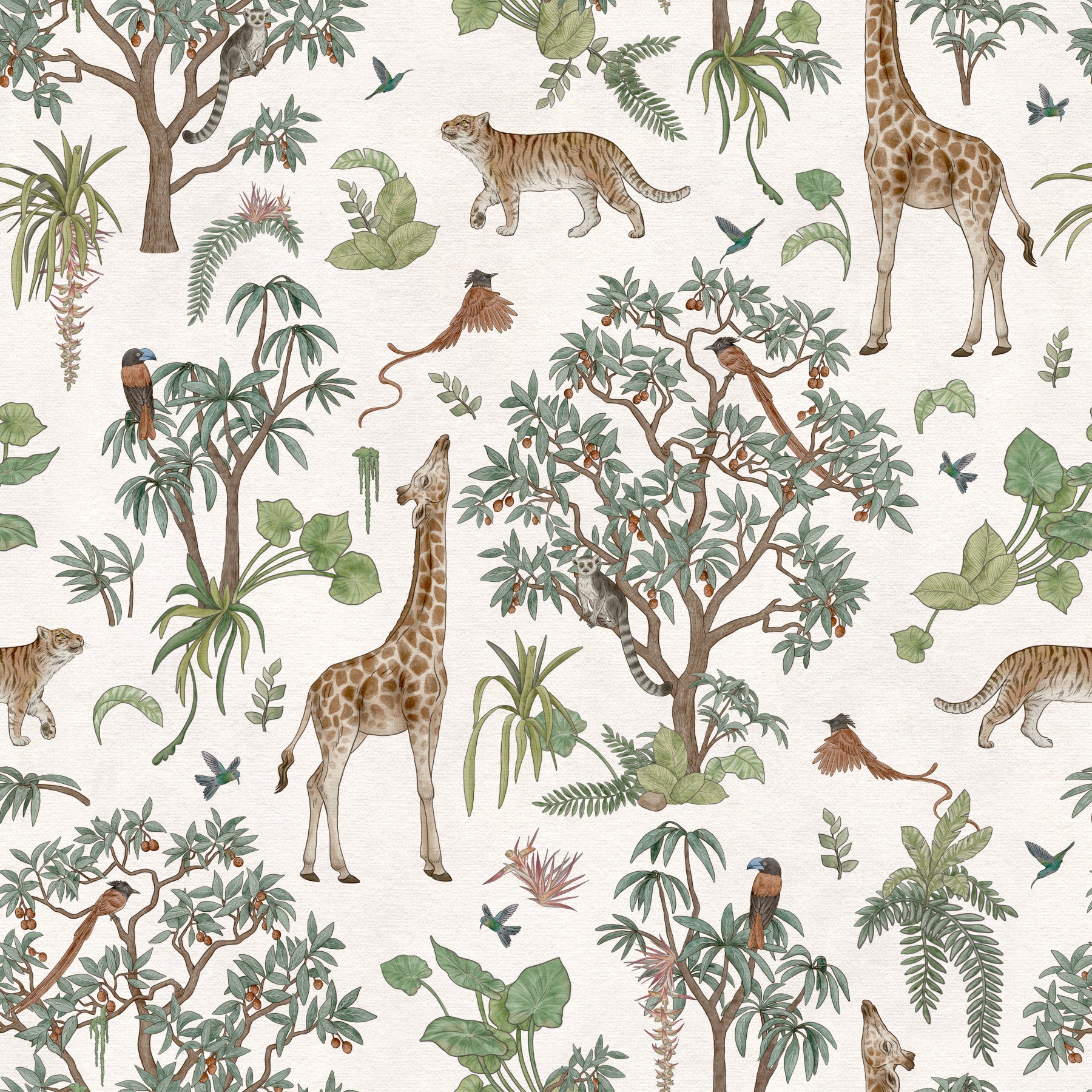 Enchanted Safari Animals and Tropical Foliage Wallpaper Wallpaper⁠