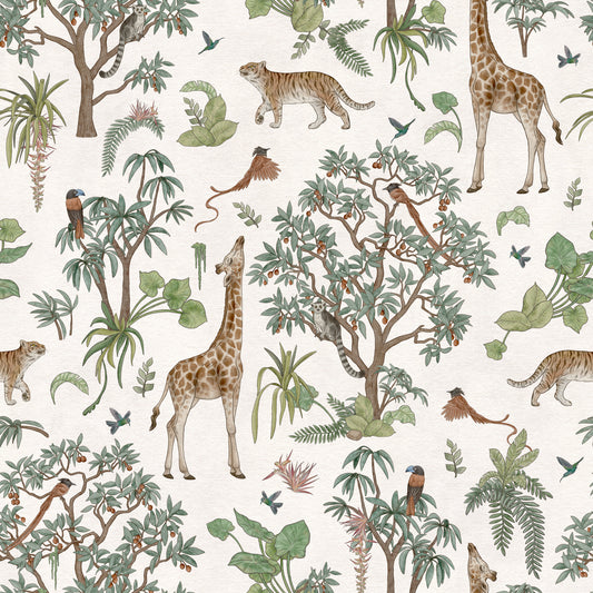 Enchanted Safari Animals and Tropical Foliage Wallpaper Wallpaper⁠