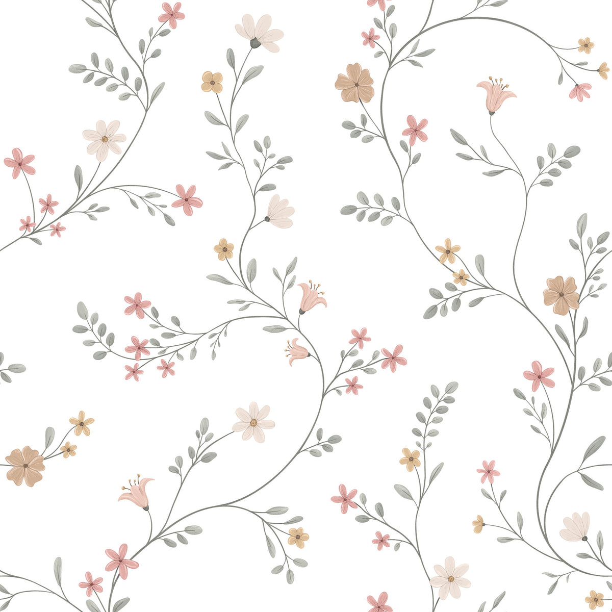 Soft Pastel Meadow Floral Seamless Wallpaper in your room