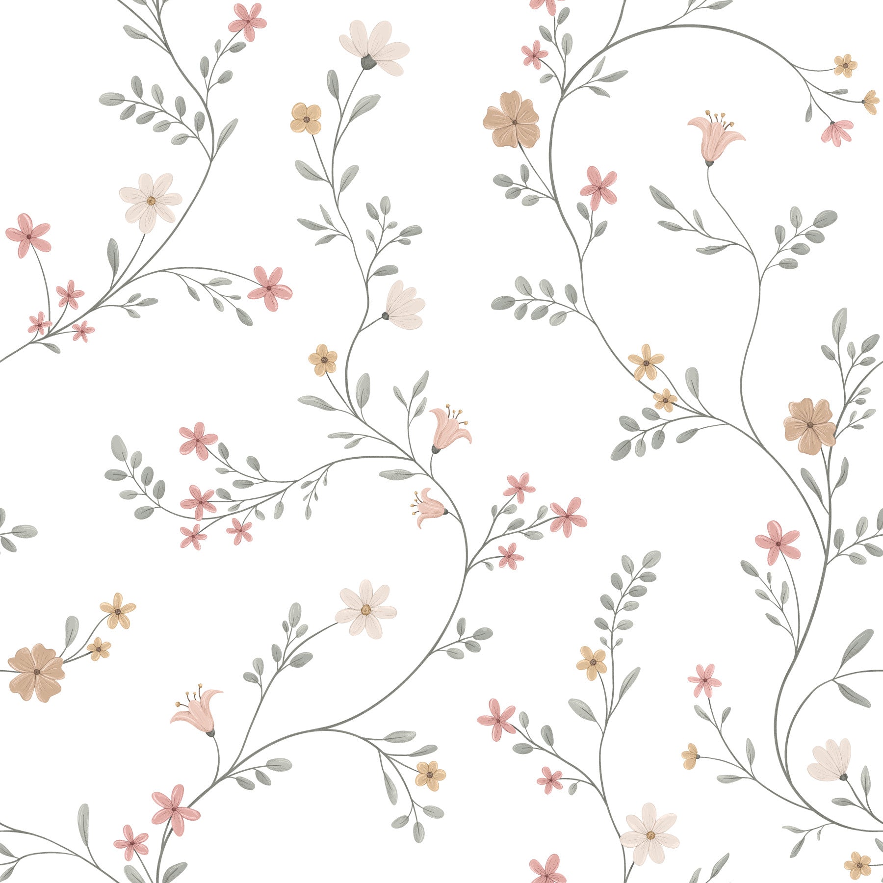 Soft Pastel Meadow Floral Seamless Wallpaper Wallpaper⁠