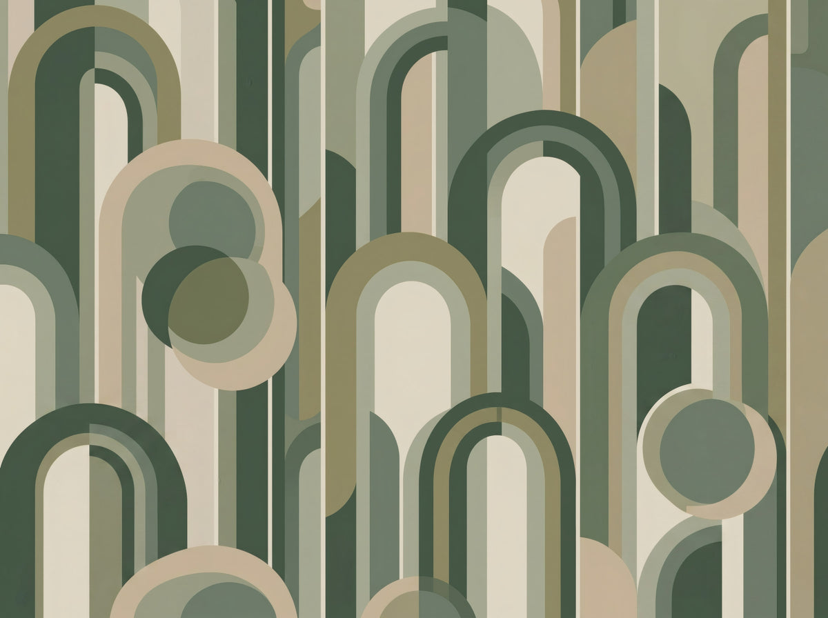 Retro Sage Green Archway Geometric Pattern Wall Mural in your room