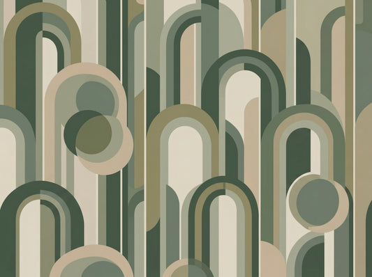 Retro Sage Green Archway Geometric Pattern Wallpaper Wall Mural