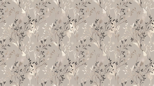 Elegant Botanical Beige Line Art Pattern Wall Mural