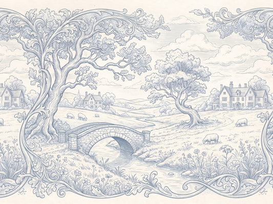Toile de Jouy Countryside Pastoral Wallpaper Wall Mural