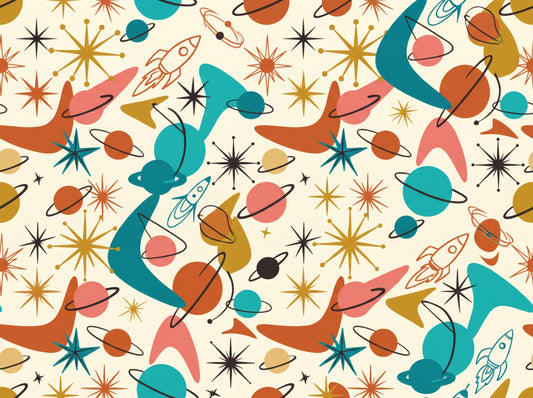 Mid Century Retro Space Adventure Wallpaper Wall Mural