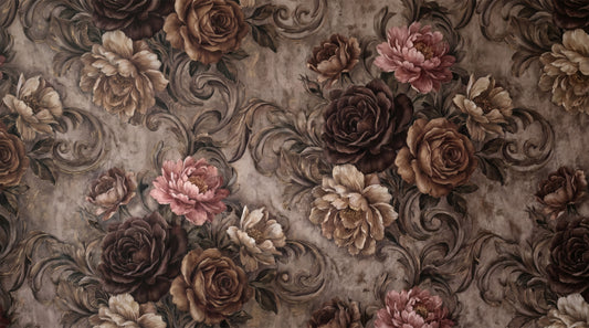 Vintage Moody Rose Floral Damask Mural Wall Mural