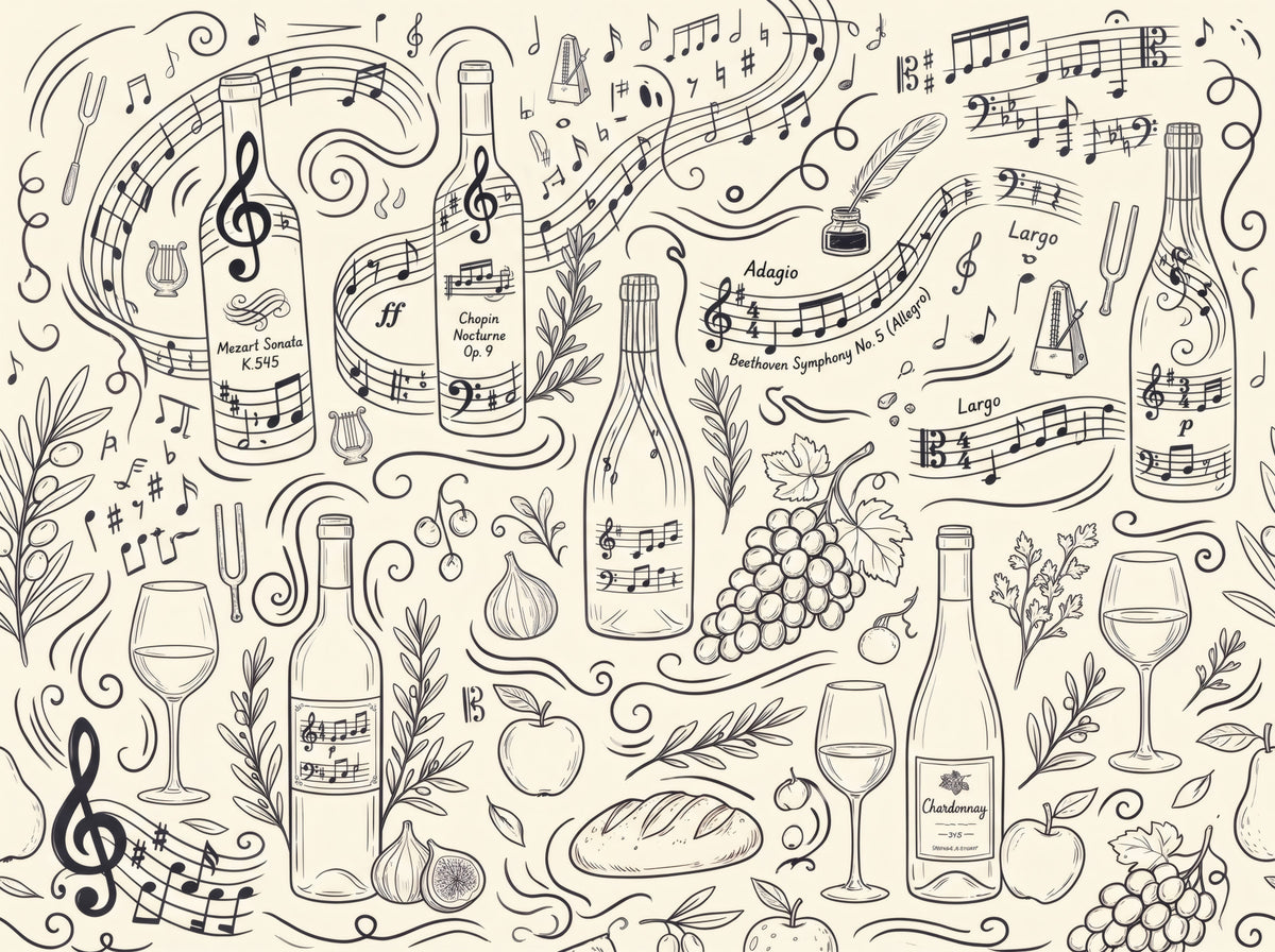 Classical Music and Fine Wine Illustration Wall Mural in your room — zoomed