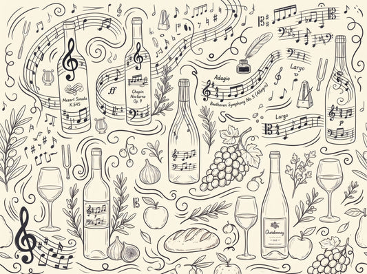 Classical Music and Fine Wine Illustration Wallpaper Wall Mural