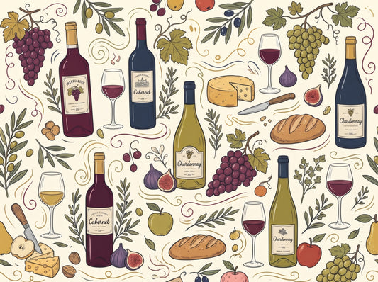 Rustic Vineyard Wine and Cheese Culinary Pattern Wall Mural