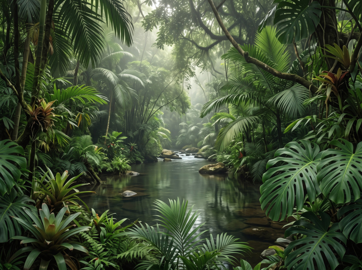 Misty Tropical River Jungle Escape Wall Mural