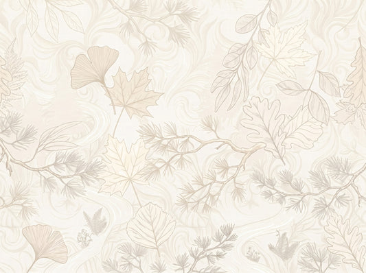 Cream Botanical Leaf Line Art Wallpaper Wall Mural