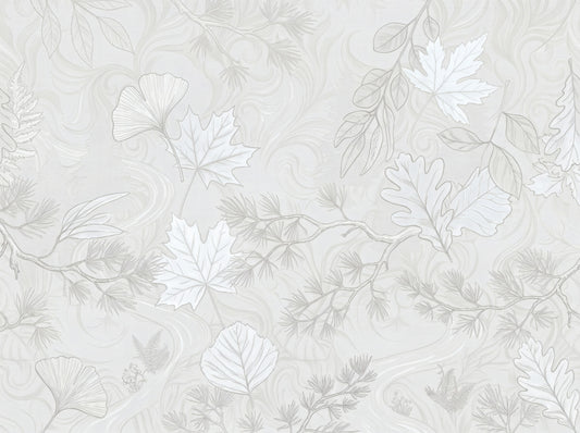 Minimalist Botanical Leaf Pattern in Soft Gray Wall Mural