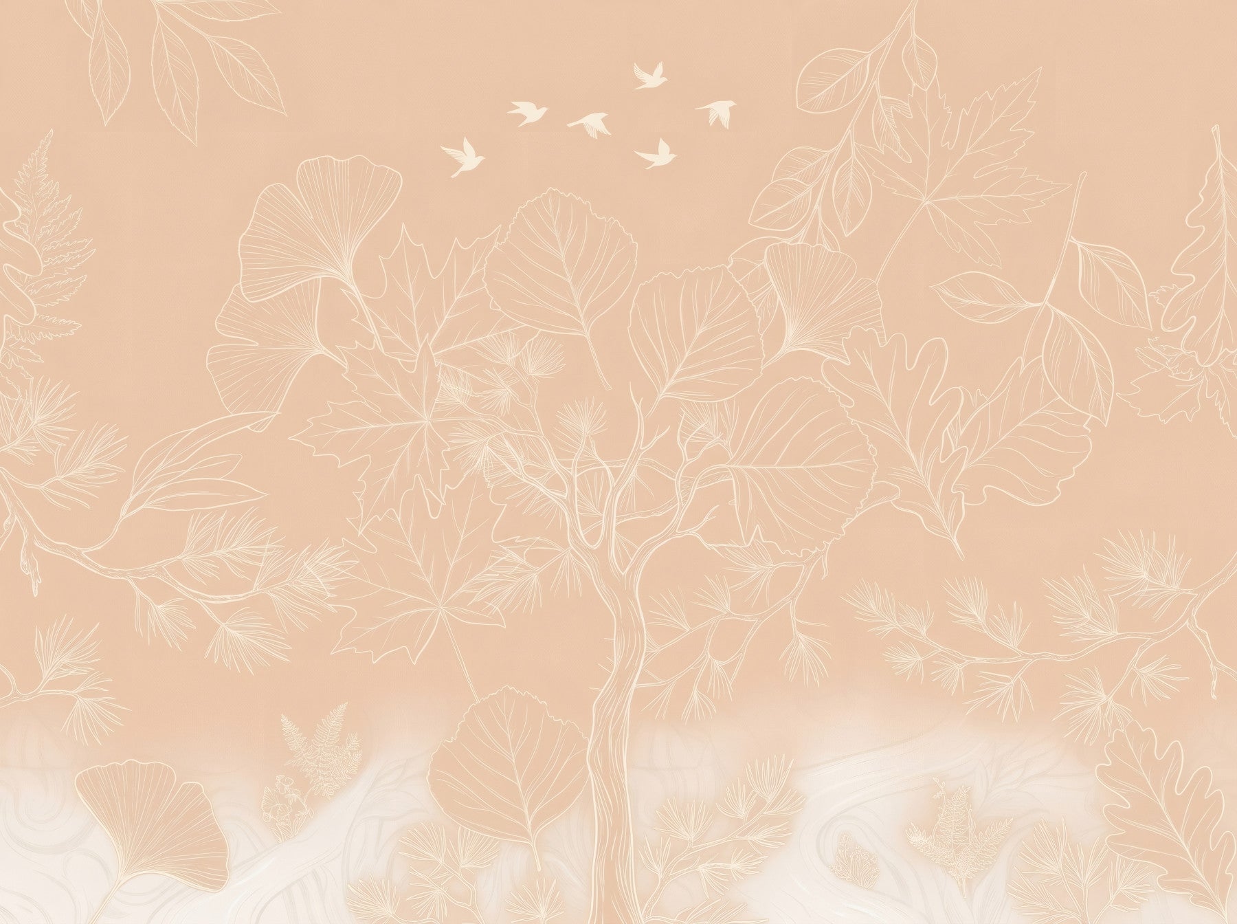 Minimalist Blush Botanical Tree Mural Wall Mural