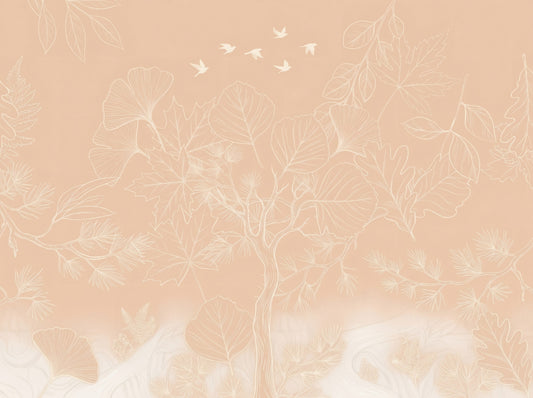 Minimalist Blush Botanical Tree Mural Wall Mural
