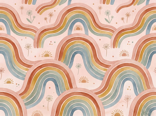 Boho Pastel Rainbow Waves Childrens Wallpaper Wall Mural