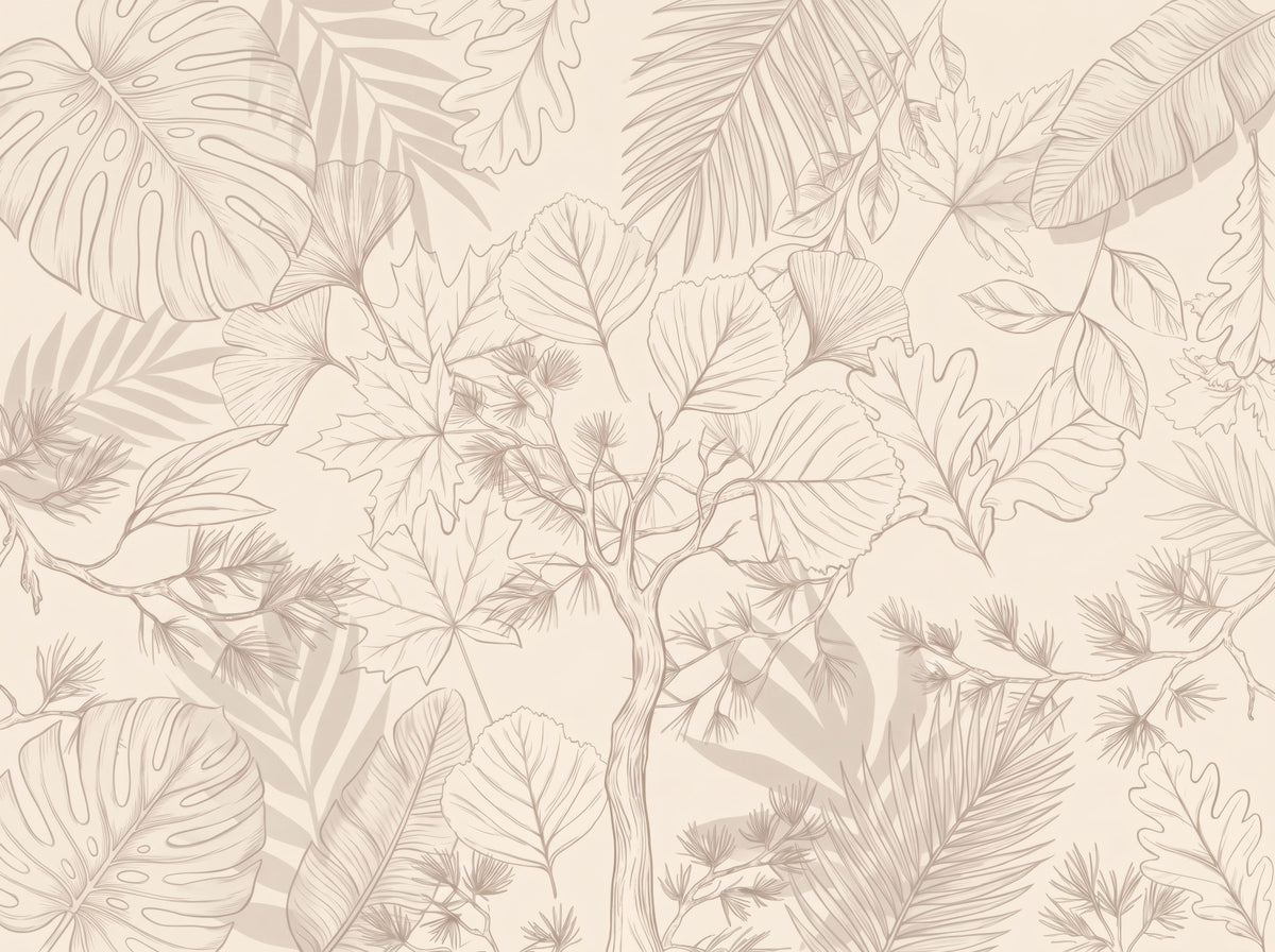 Cream Botanical Line Art Nature Wall Mural in your room