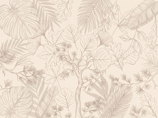 Cream Botanical Line Art Nature Mural Wall Mural