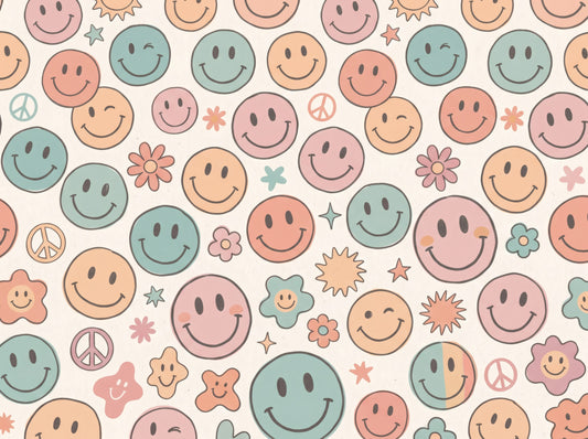 Retro Pastel Smiley Face Pattern Wall Mural
